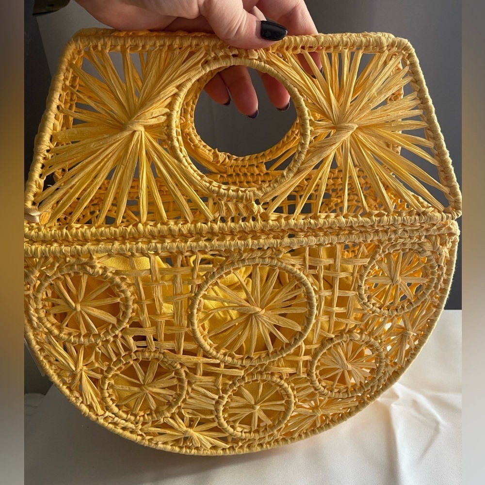 NEW House of Harlow Handwoven Hand Bag Purse Raffia Yellow Gold Vacation Resort - Picture 3 of 13